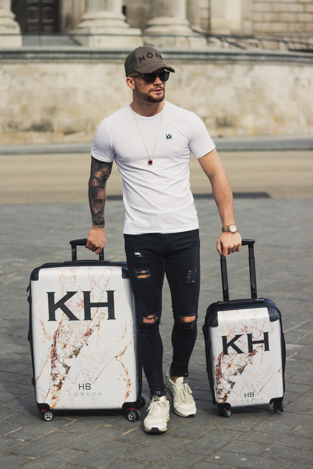 Personalised Natural Cracked Marble Initial Suitcase