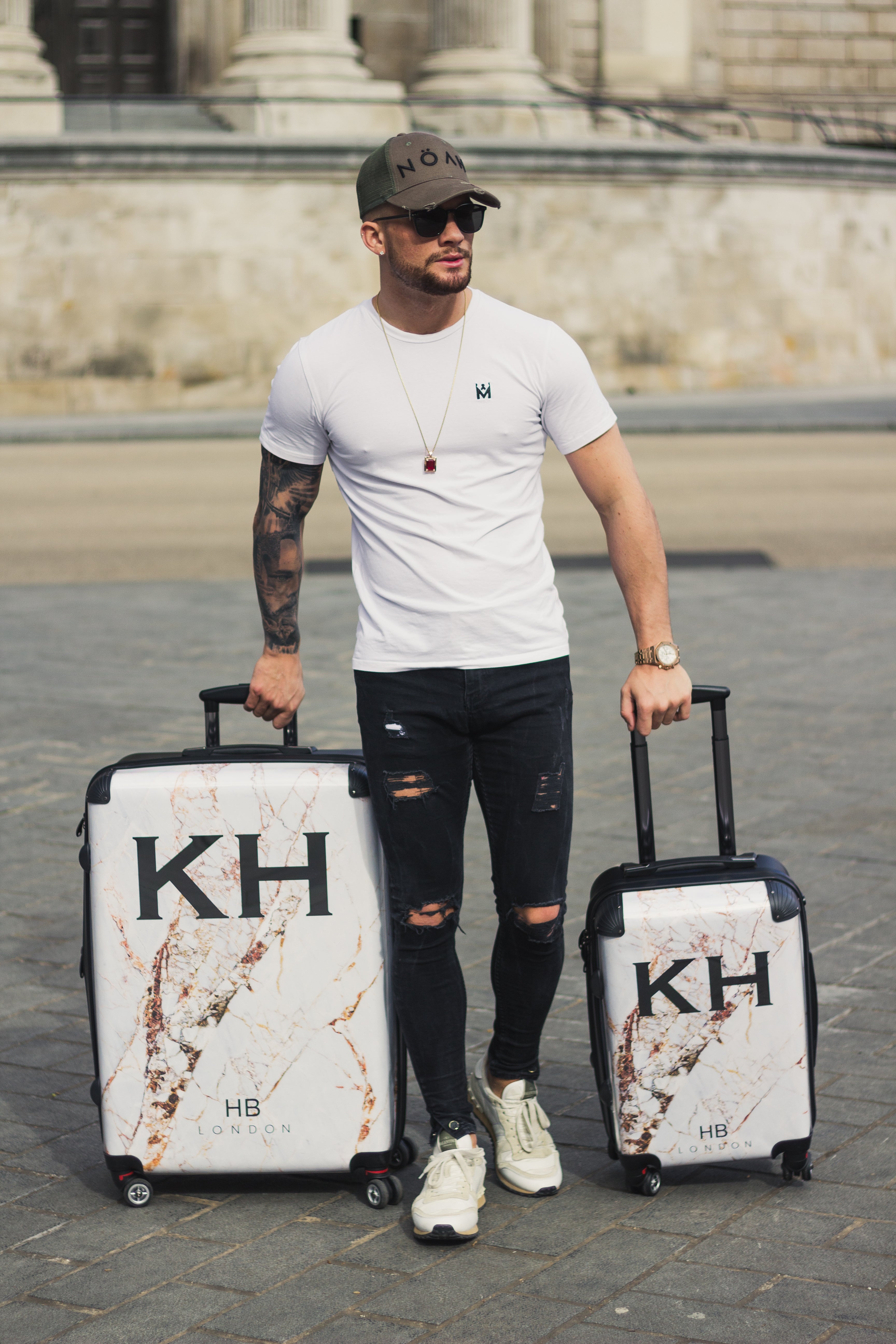 Personalised Natural Cracked Marble Initial Suitcase
