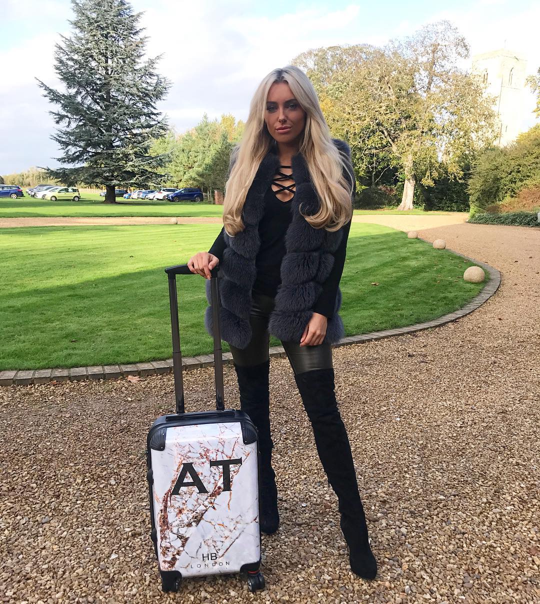 Personalised Natural Cracked Marble Initial Suitcase