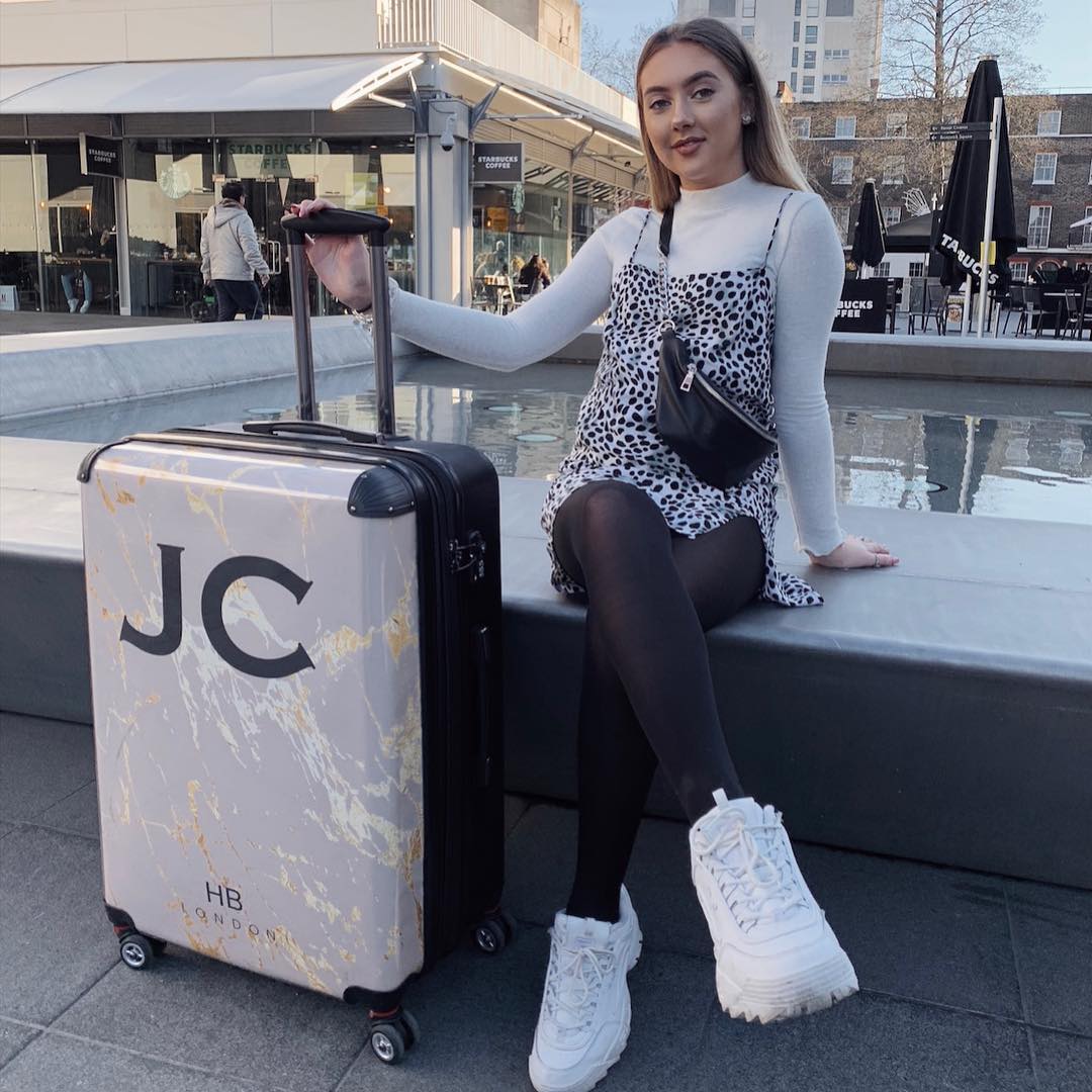 Personalised Nude Gold Marble Initial Suitcase