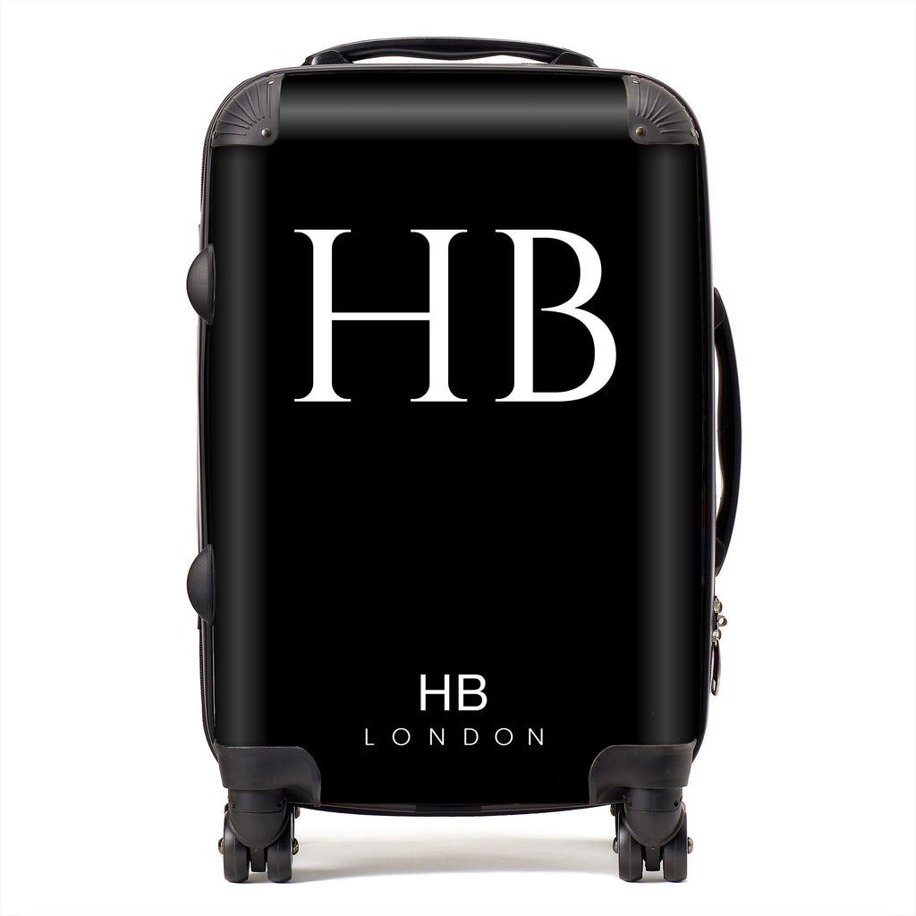 Personalised Black with White Classic Font Initial Suitcase