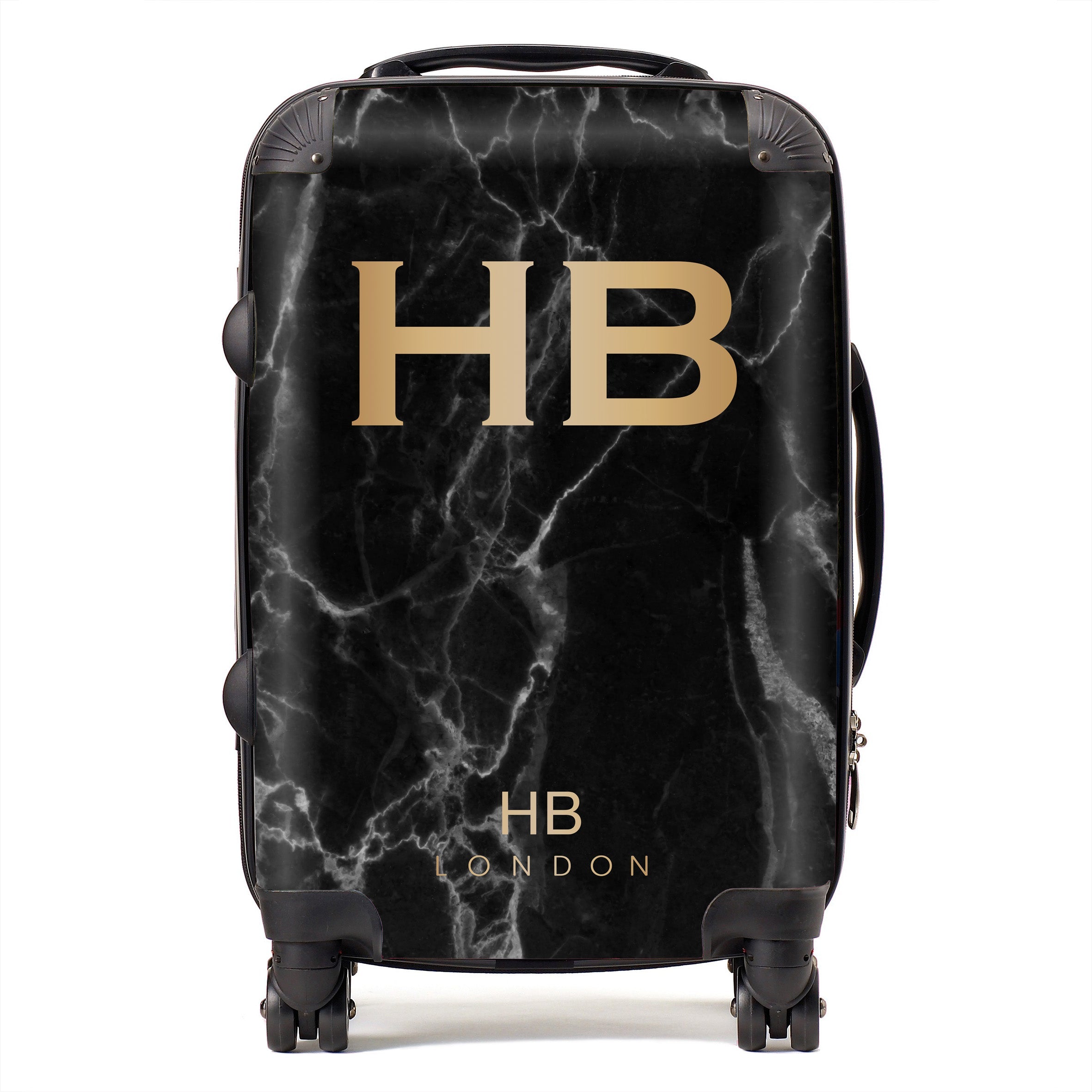 Personalised Black Marble with Gold Font Initial Suitcase