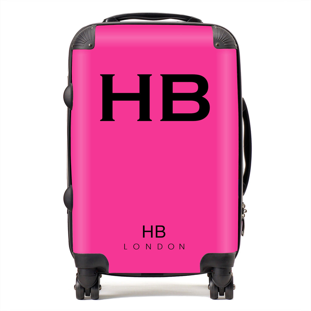 Personalised Hot Pink with Black Font Initial Suitcase