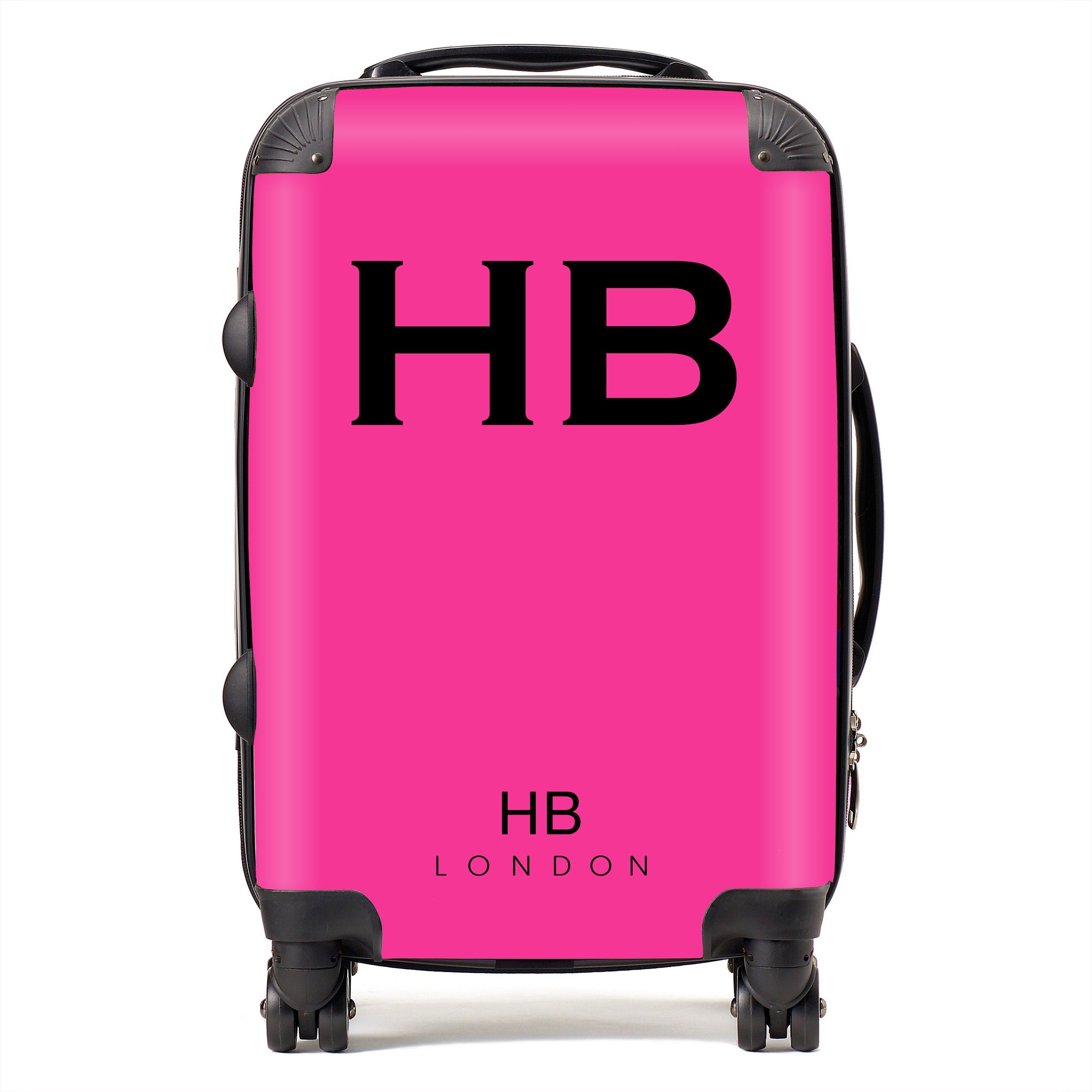 Personalised Hot Pink with Black Font Initial Suitcase