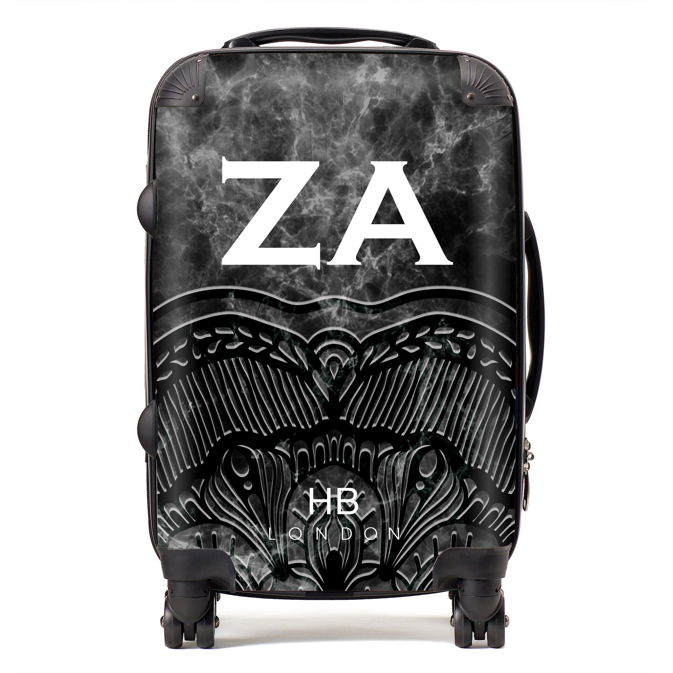 Personalised Black Angel Marble with White Font Initial Suitcase