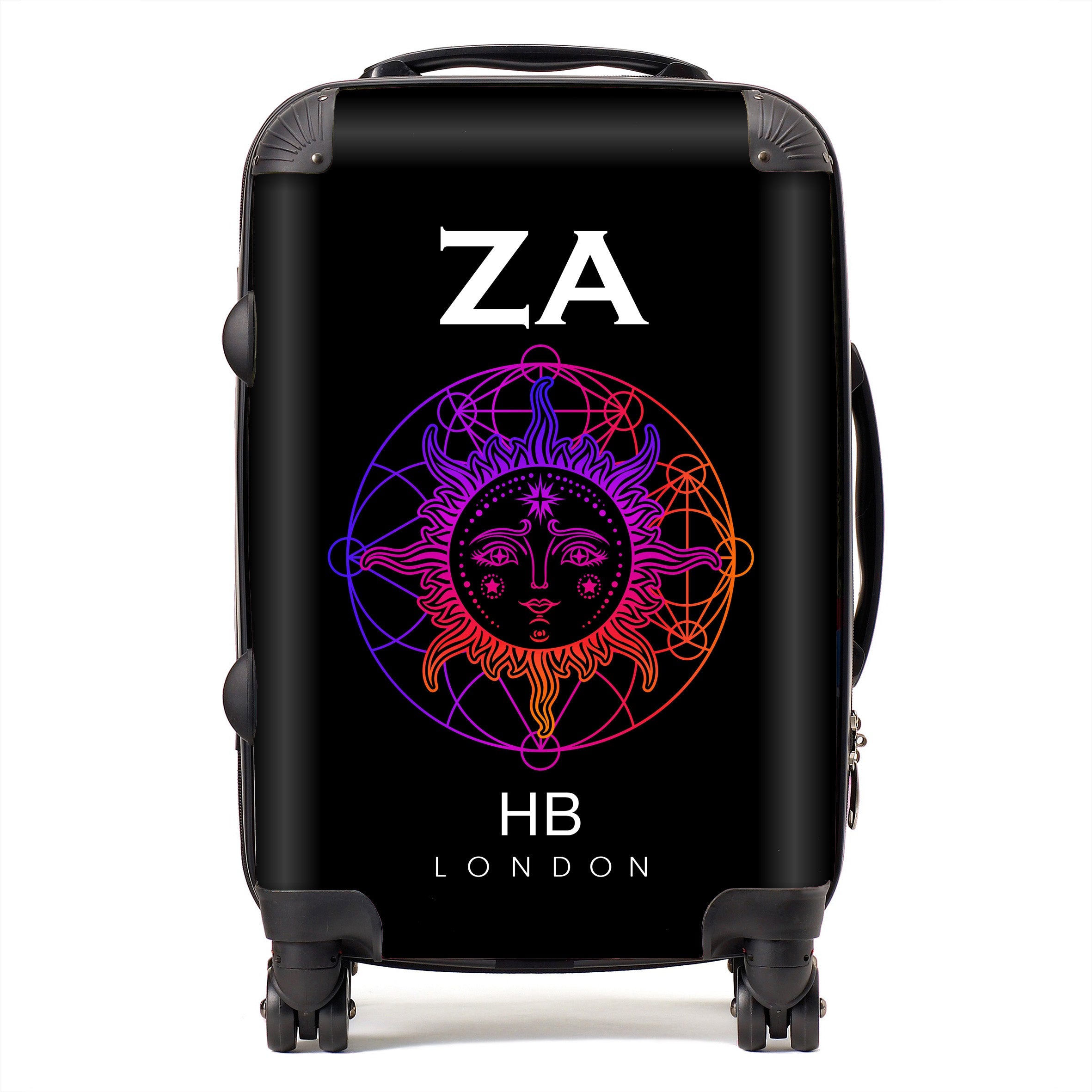 Personalised Rays of Sunset with White Font Initial Suitcase