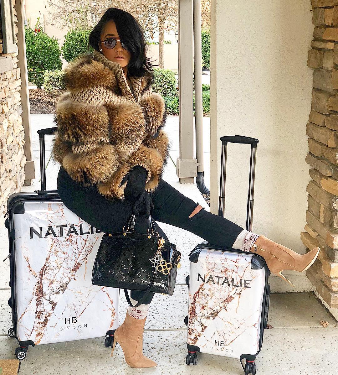 Personalised Natural Cracked Marble Initial Suitcase