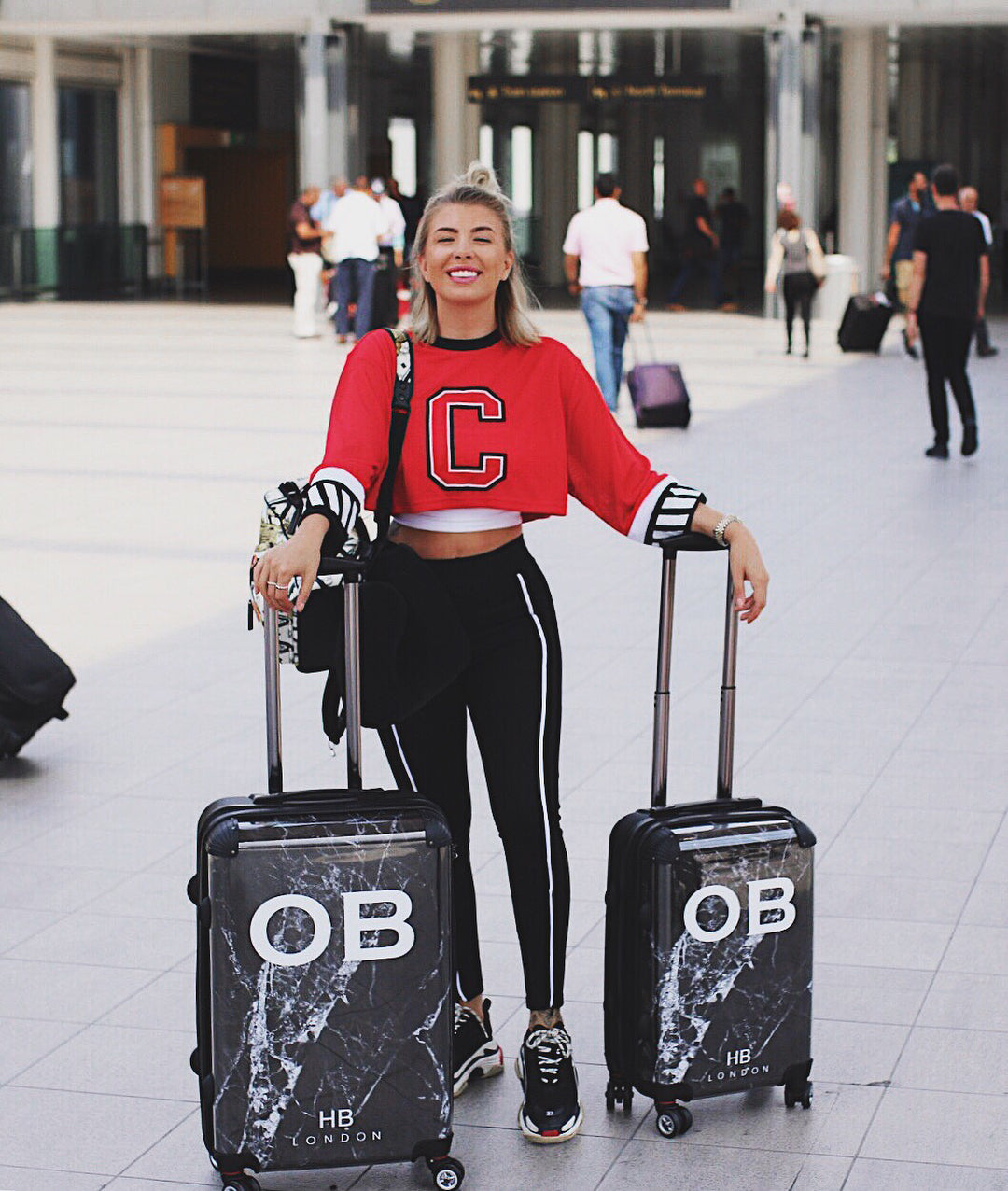 Personalised Black Cracked Marble Initial Suitcase