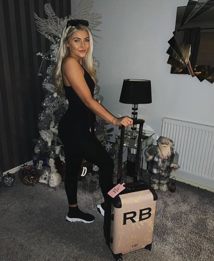 Personalised Nude Gold Marble Initial Suitcase