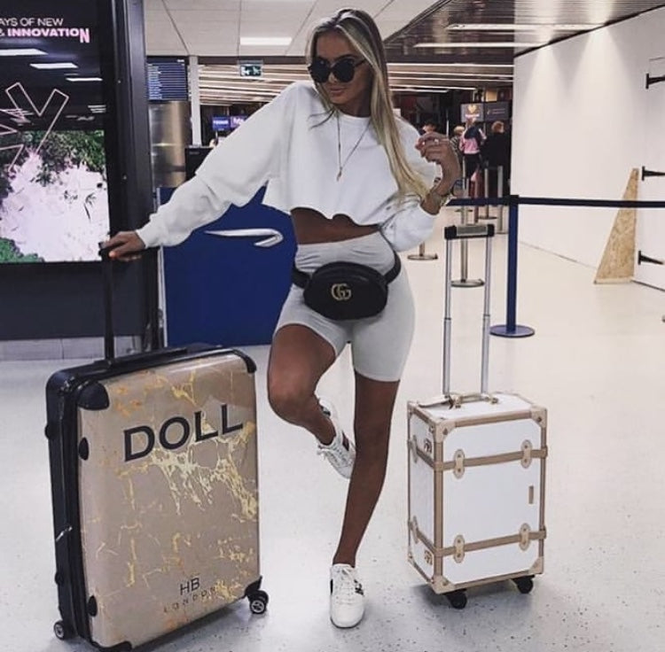 Personalised Nude Gold Marble Initial Suitcase